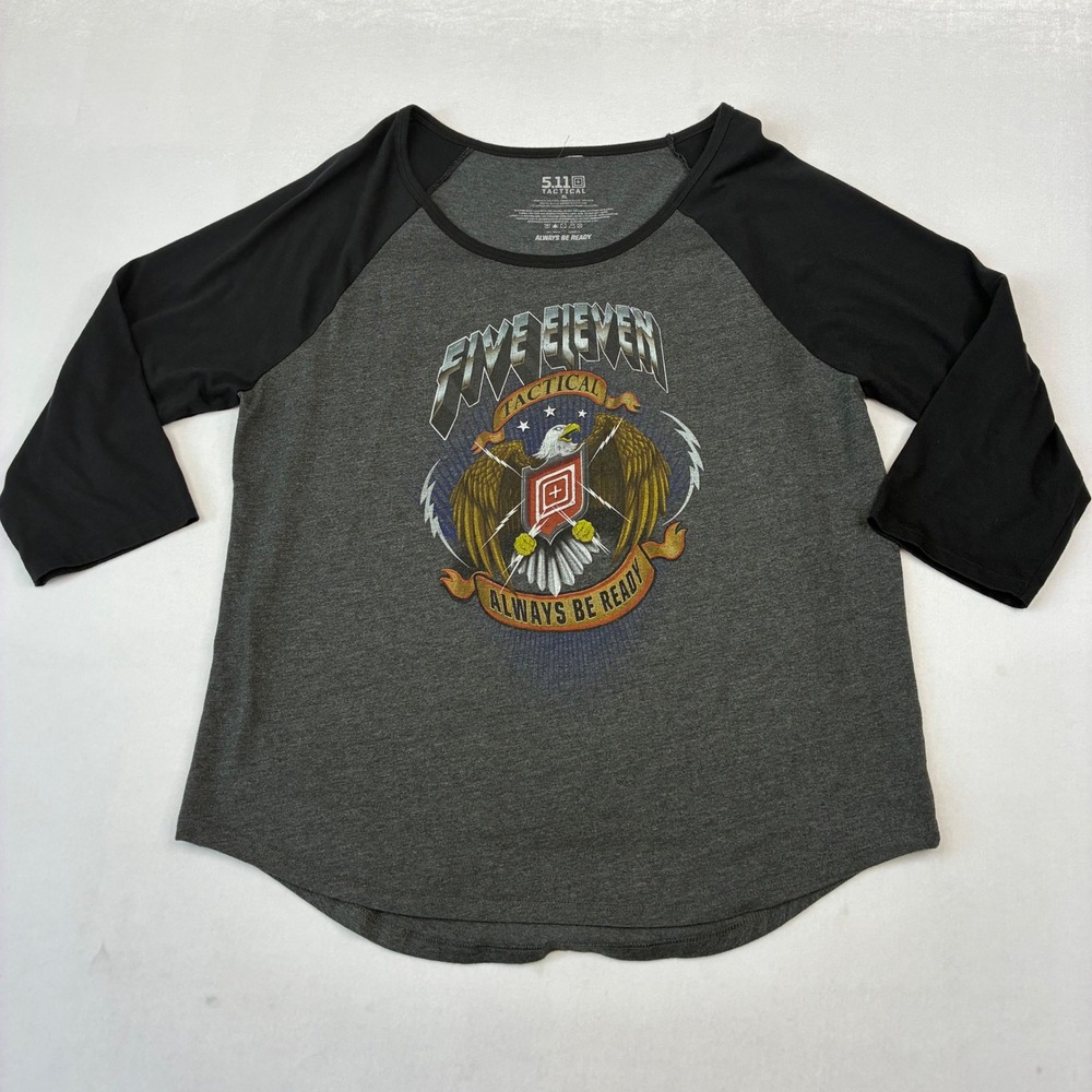 5.11 Tactical Raglan Graphic Tee Women XL Grey Black Eagle Always Be Ready Shirt